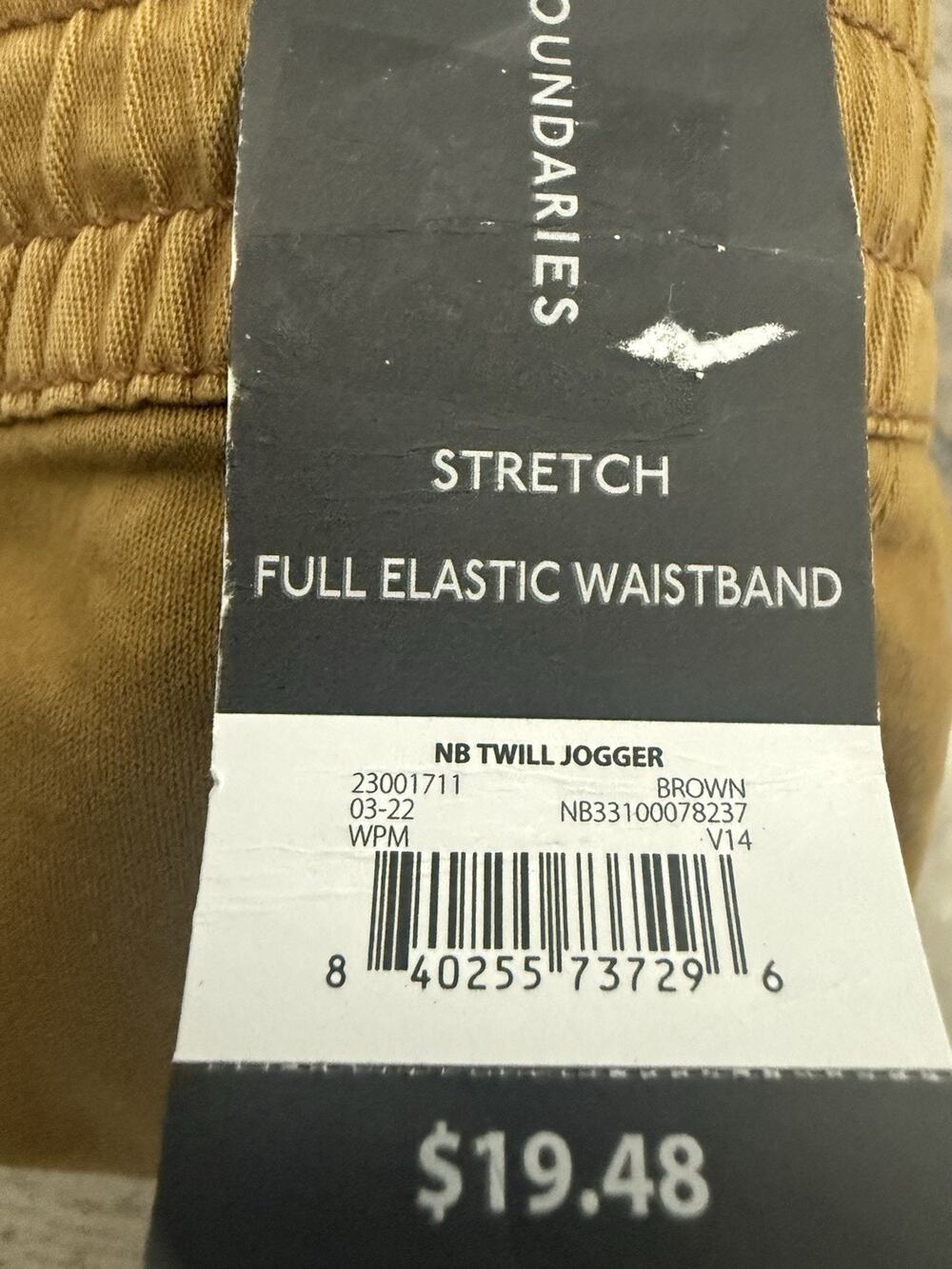 No Boundaries Men's Brown Twill Cotton Jogger Pants Stretch Elastic Waist M 42